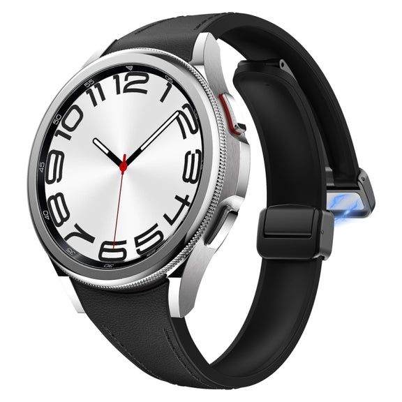 For Samsung Galaxy Watch 6 Slim Magnetic Black Buckle Leather Silicone Watch Band(Black)