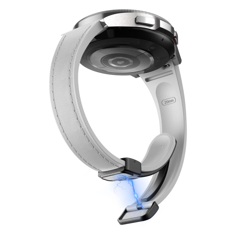 For Samsung Galaxy Watch 6 Slim Magnetic Black Buckle Leather Silicone Watch Band(Light Grey) - Watch Bands by PMC TechLife | Online Shopping South Africa | PMC TechLife