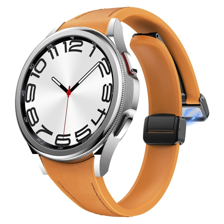 For Samsung Galaxy Watch 6 Slim Magnetic Black Buckle Leather Silicone Watch Band(Light Brown) - Watch Bands by PMC TechLife | Online Shopping South Africa | PMC TechLife