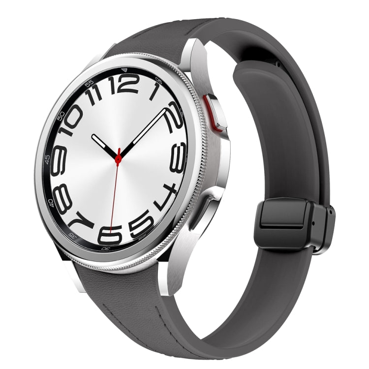 For Samsung Galaxy Watch 6 Slim Magnetic Black Buckle Leather Silicone Watch Band(Space Grey) - Watch Bands by PMC TechLife | Online Shopping South Africa | PMC TechLife