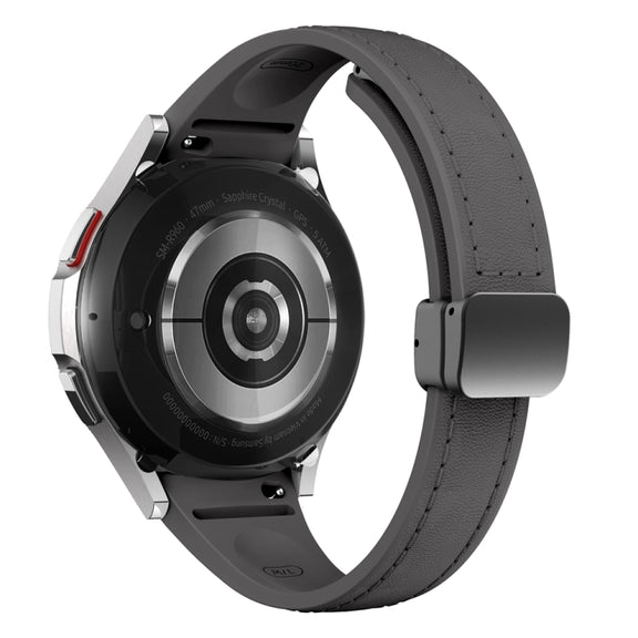 For Samsung Galaxy Watch 6 Slim Magnetic Black Buckle Leather Silicone Watch Band(Space Grey)