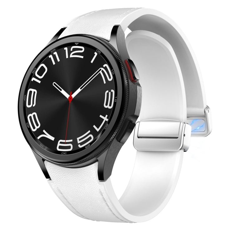 For Samsung Galaxy Watch 6 Magnetic Silver Buckle Leather Silicone Watch Band(White) - Watch Bands by PMC TechLife | Online Shopping South Africa | PMC TechLife
