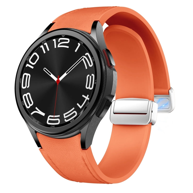 For Samsung Galaxy Watch 6 Magnetic Silver Buckle Leather Silicone Watch Band(Orange) - Watch Bands by PMC TechLife | Online Shopping South Africa | PMC TechLife