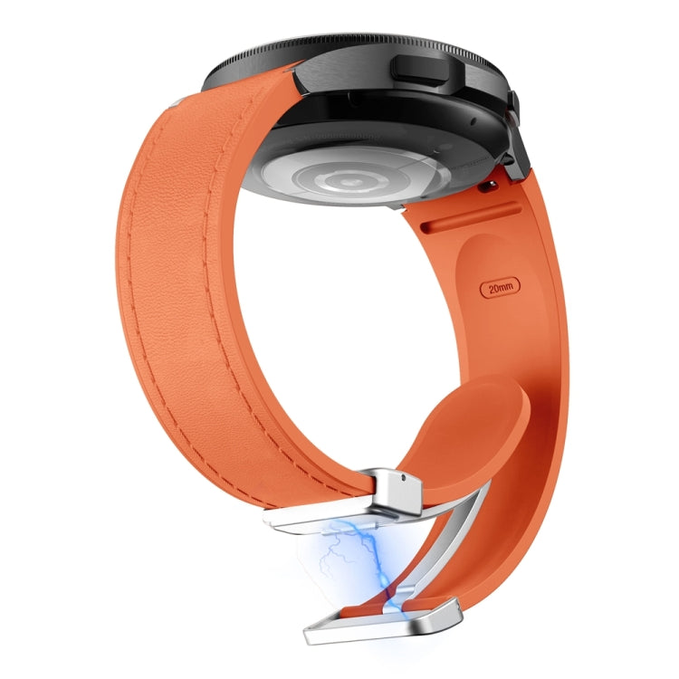 For Samsung Galaxy Watch 6 Magnetic Silver Buckle Leather Silicone Watch Band(Orange) - Watch Bands by PMC TechLife | Online Shopping South Africa | PMC TechLife