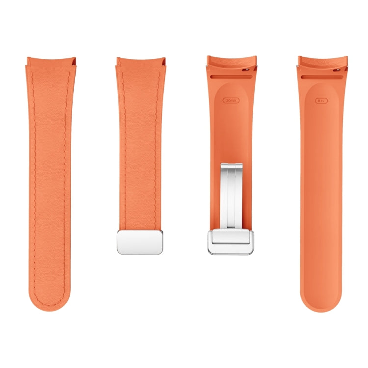 For Samsung Galaxy Watch 6 Magnetic Silver Buckle Leather Silicone Watch Band(Orange) - Watch Bands by PMC TechLife | Online Shopping South Africa | PMC TechLife