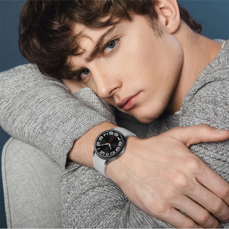 For Samsung Galaxy Watch 6 Magnetic Silver Buckle Leather Silicone Watch Band(Light Grey) - Watch Bands by PMC TechLife | Online Shopping South Africa | PMC TechLife