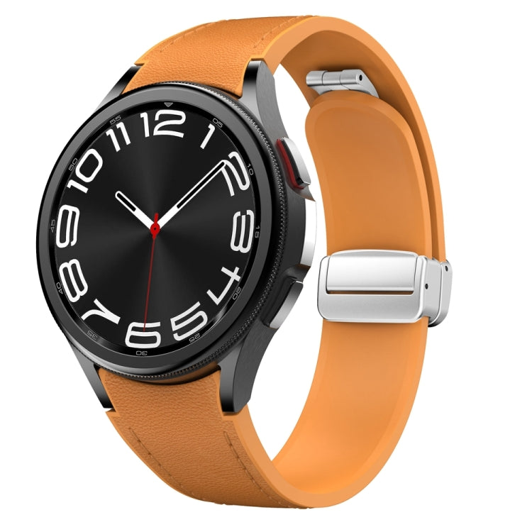 For Samsung Galaxy Watch 6 Magnetic Silver Buckle Leather Silicone Watch Band(Light Brown) - Watch Bands by PMC TechLife | Online Shopping South Africa | PMC TechLife