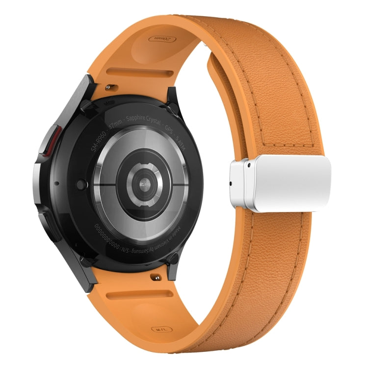 For Samsung Galaxy Watch 6 Magnetic Silver Buckle Leather Silicone Watch Band(Light Brown) - Watch Bands by PMC TechLife | Online Shopping South Africa | PMC TechLife