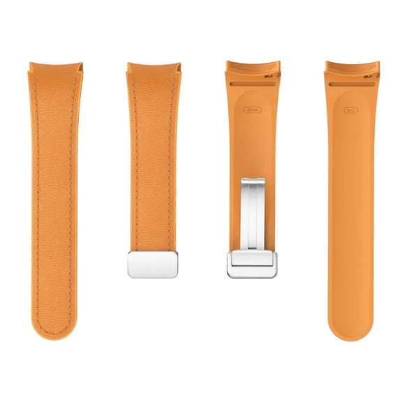For Samsung Galaxy Watch 6 Magnetic Silver Buckle Leather Silicone Watch Band(Light Brown)