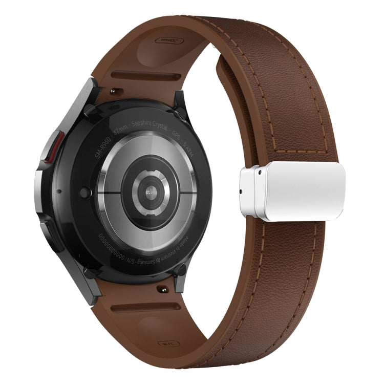 For Samsung Galaxy Watch 6 Magnetic Silver Buckle Leather Silicone Watch Band(Dark Brown) - Watch Bands by PMC TechLife | Online Shopping South Africa | PMC TechLife