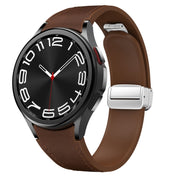 For Samsung Galaxy Watch 6 Magnetic Silver Buckle Leather Silicone Watch Band(Dark Brown)