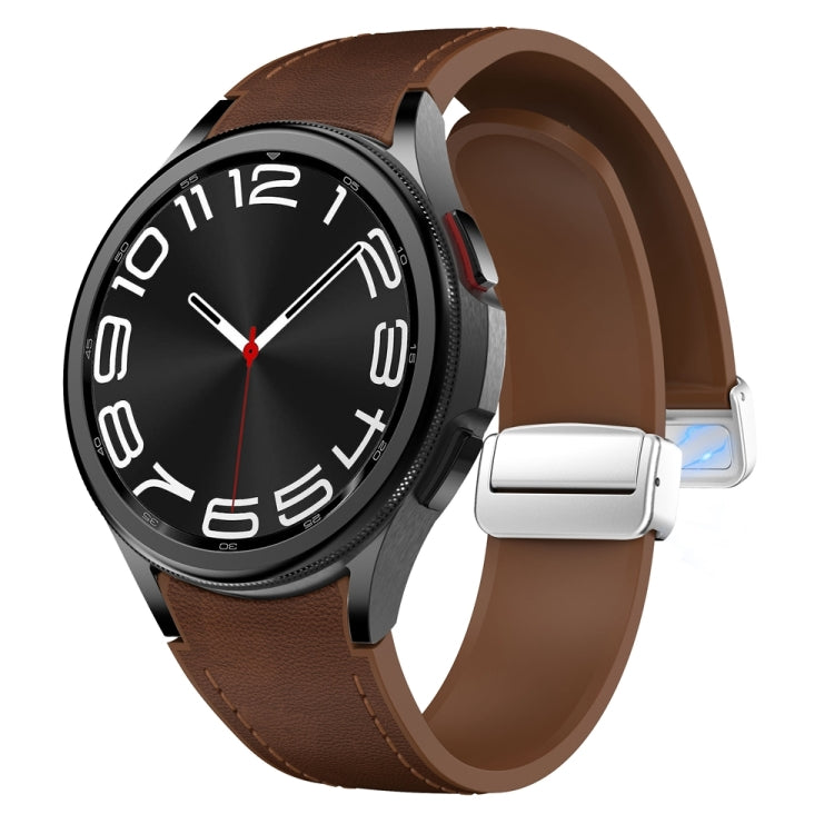For Samsung Galaxy Watch 6 Magnetic Silver Buckle Leather Silicone Watch Band(Dark Brown) - Watch Bands by PMC TechLife | Online Shopping South Africa | PMC TechLife