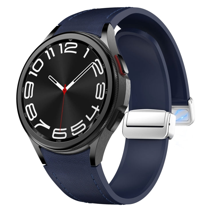 For Samsung Galaxy Watch 6 Magnetic Silver Buckle Leather Silicone Watch Band(Midnight Blue) - Watch Bands by PMC TechLife | Online Shopping South Africa | PMC TechLife