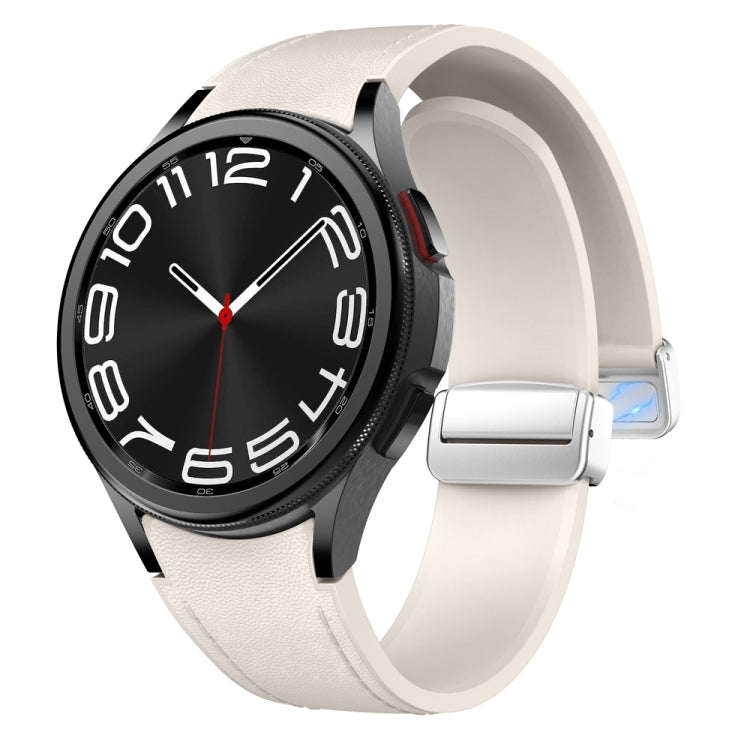 For Samsung Galaxy Watch 6 Magnetic Silver Buckle Leather Silicone Watch Band(Starlight) - Watch Bands by PMC TechLife | Online Shopping South Africa | PMC TechLife