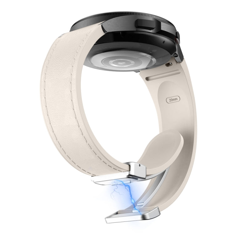 For Samsung Galaxy Watch 6 Magnetic Silver Buckle Leather Silicone Watch Band(Starlight) - Watch Bands by PMC TechLife | Online Shopping South Africa | PMC TechLife