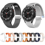 For Samsung Galaxy Watch 6 Magnetic Silver Buckle Leather Silicone Watch Band(Light Grey)