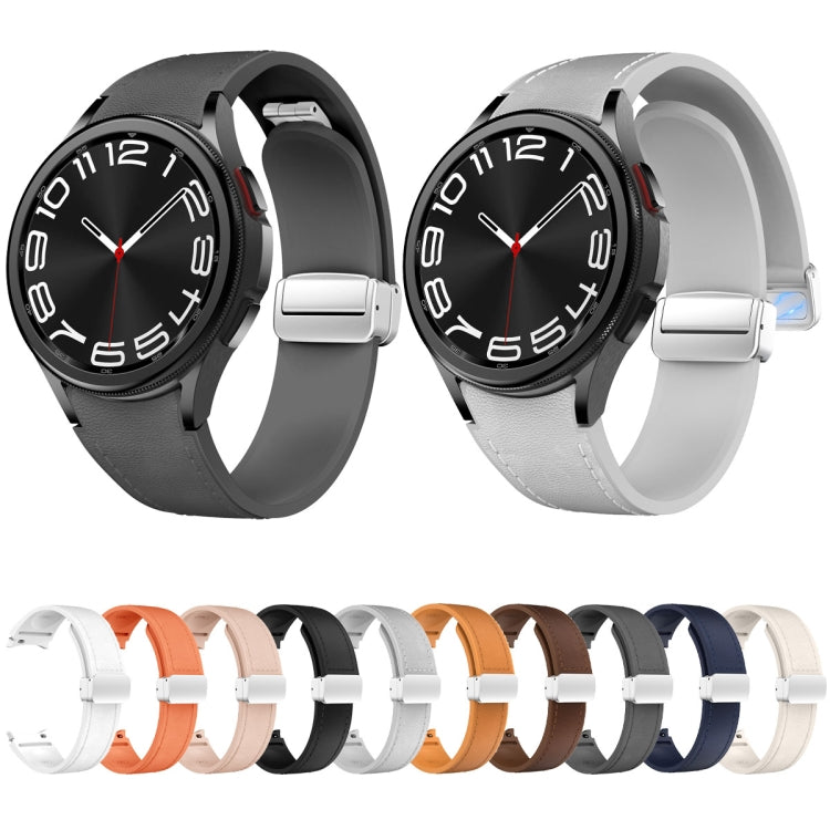 For Samsung Galaxy Watch 6 Magnetic Silver Buckle Leather Silicone Watch Band(Black)