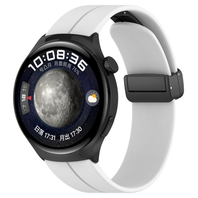18mm Groove Folding Black Buckle Silicone Watch Band(White)