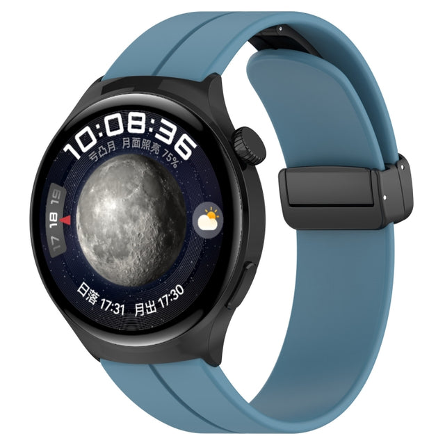 18mm Groove Folding Black Buckle Silicone Watch Band(Blue)