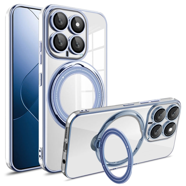 For Xiaomi 14 Electroplating MagSafe 360 Degree Rotation Holder Shockproof Phone Case(Blue)