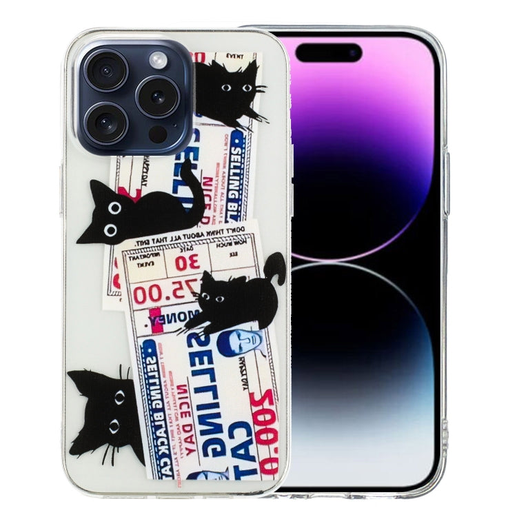 For iPhone 16 Pro Colorful Painting Pattern TPU Phone Case(Black Cat) - iPhone 16 Pro Cases by PMC TechLife | Online Shopping South Africa | PMC TechLife | Buy Now Pay Later Mobicred