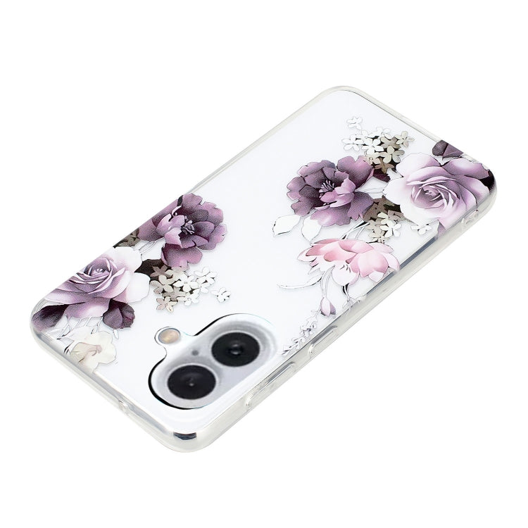For iPhone 16 Plus Colorful Painting Pattern TPU Phone Case(Peony)