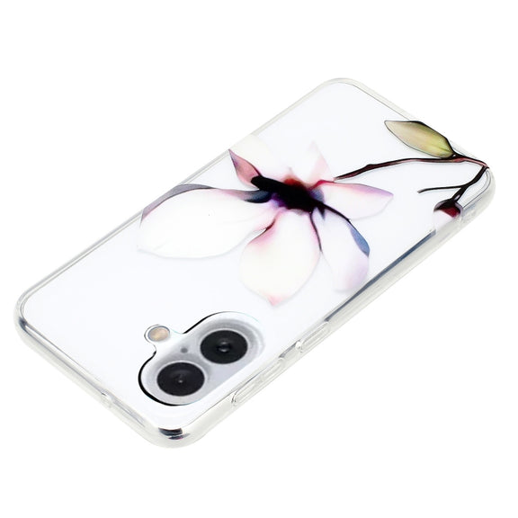 For iPhone 16 Plus Colorful Painting Pattern TPU Phone Case(White Flowers)
