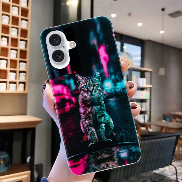 For iPhone 16 Colorful Painting Pattern TPU Phone Case(Traffic Light Cat) - iPhone 16 Cases by PMC TechLife | Online Shopping South Africa | PMC TechLife | Buy Now Pay Later Mobicred