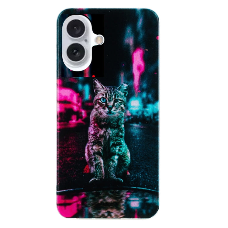 For iPhone 16 Colorful Painting Pattern TPU Phone Case(Traffic Light Cat) - iPhone 16 Cases by PMC TechLife | Online Shopping South Africa | PMC TechLife | Buy Now Pay Later Mobicred