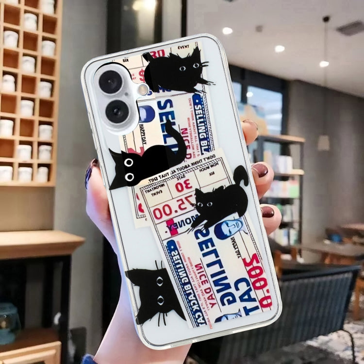 For iPhone 16 Colorful Painting Pattern TPU Phone Case(Black Cat) - iPhone 16 Cases by PMC TechLife | Online Shopping South Africa | PMC TechLife | Buy Now Pay Later Mobicred