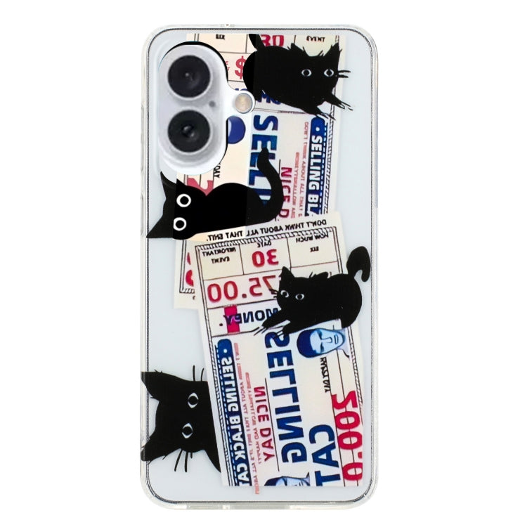 For iPhone 16 Colorful Painting Pattern TPU Phone Case(Black Cat) - iPhone 16 Cases by PMC TechLife | Online Shopping South Africa | PMC TechLife | Buy Now Pay Later Mobicred