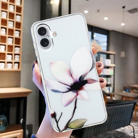 For iPhone 16 Colorful Painting Pattern TPU Phone Case(White Flowers)