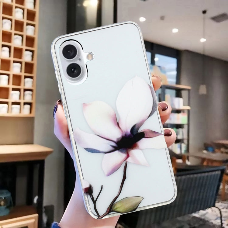 For iPhone 16 Colorful Painting Pattern TPU Phone Case(White Flowers)