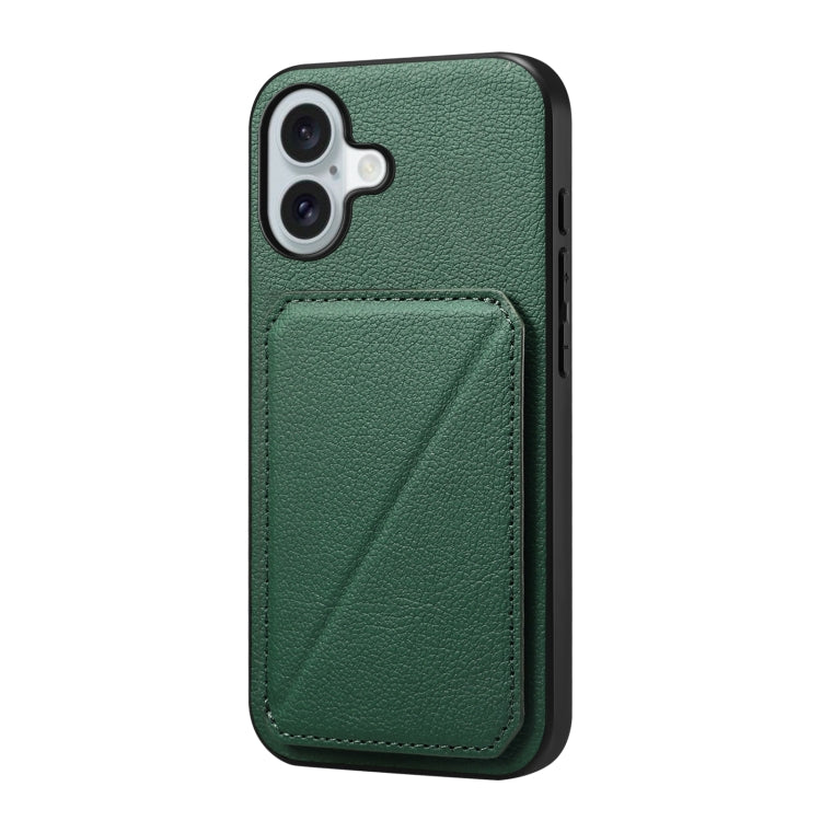 For iPhone 16 D04 Calf Texture Dual Card Slot Holder Phone Case(Green) - iPhone 16 Cases by PMC TechLife | Online Shopping South Africa | PMC TechLife | Buy Now Pay Later Mobicred