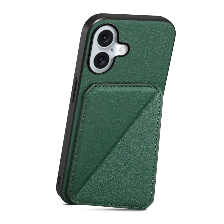 For iPhone 16 D04 Calf Texture Dual Card Slot Holder Phone Case(Green) - iPhone 16 Cases by PMC TechLife | Online Shopping South Africa | PMC TechLife | Buy Now Pay Later Mobicred