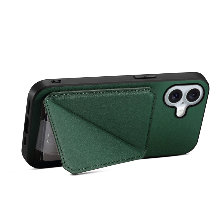 For iPhone 16 D04 Calf Texture Dual Card Slot Holder Phone Case(Green) - iPhone 16 Cases by PMC TechLife | Online Shopping South Africa | PMC TechLife | Buy Now Pay Later Mobicred