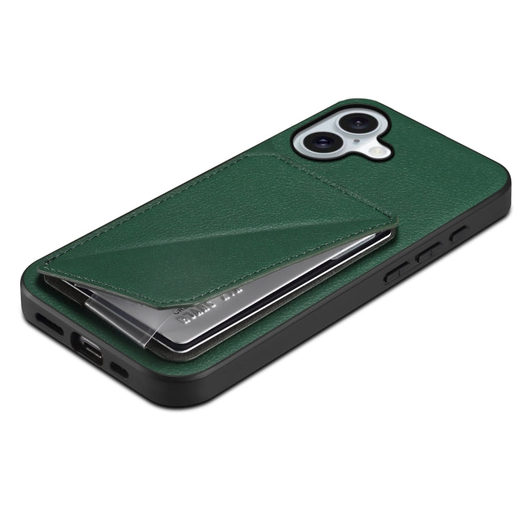 For iPhone 16 D04 Calf Texture Dual Card Slot Holder Phone Case(Green) - iPhone 16 Cases by PMC TechLife | Online Shopping South Africa | PMC TechLife | Buy Now Pay Later Mobicred