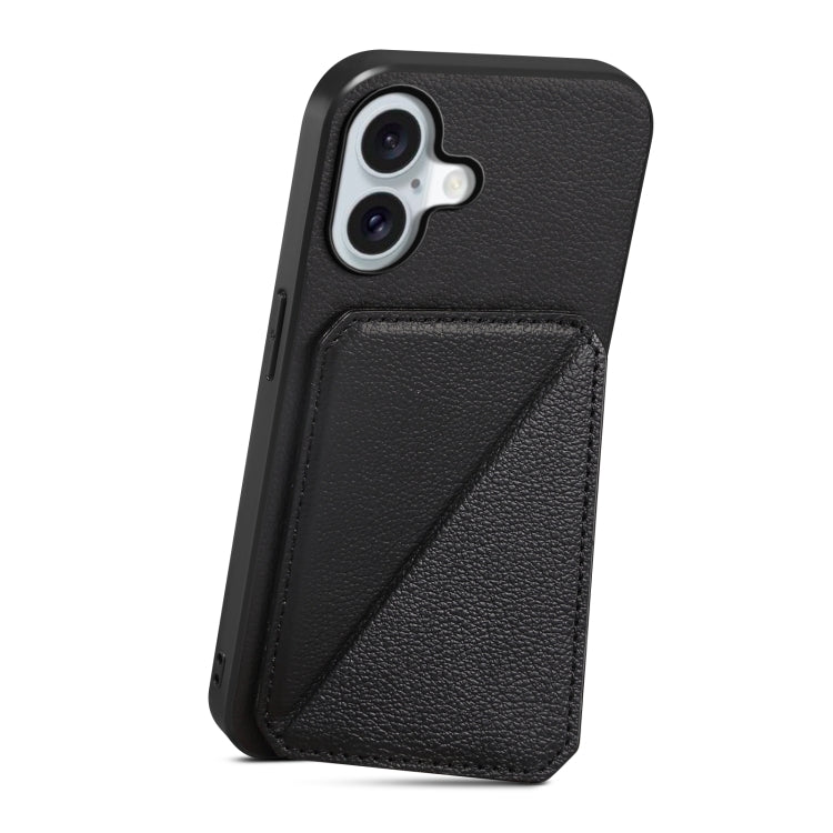 For iPhone 16 Plus D04 Calf Texture Dual Card Slot Holder Phone Case(Black) - iPhone 16 Plus Cases by PMC TechLife | Online Shopping South Africa | PMC TechLife | Buy Now Pay Later Mobicred