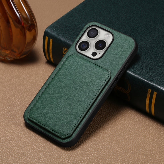 For iPhone 16 Pro D04 Calf Texture Dual Card Slot Holder Phone Case(Green)