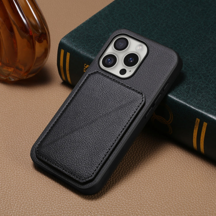 For iPhone 16 Pro Max D04 Calf Texture Dual Card Slot Holder Phone Case(Black)