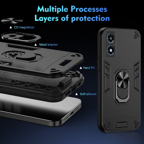 For Motorola Moto G Play 2024 Shockproof Metal Ring Holder Phone Case(Black)
