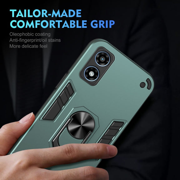For Motorola Moto G Play 2024 Shockproof Metal Ring Holder Phone Case(Green)
