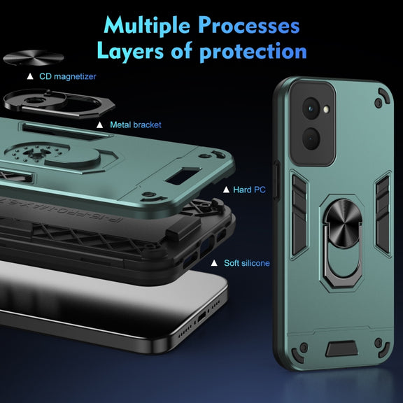 For Motorola Moto G Power 2024 Shockproof Metal Ring Holder Phone Case(Green)