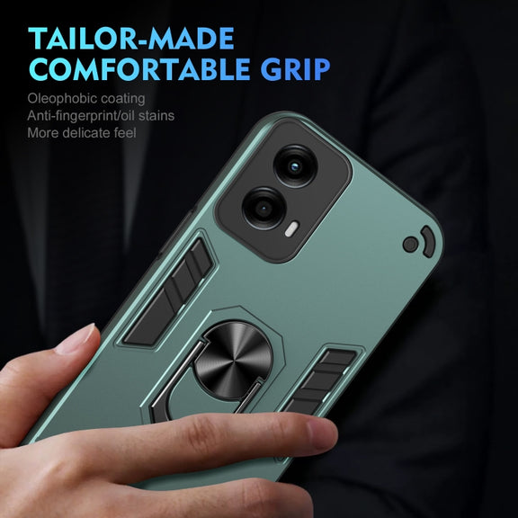 For Motorola Moto G Stylus 5G 2024 Shockproof Metal Ring Holder Phone Case(Green)