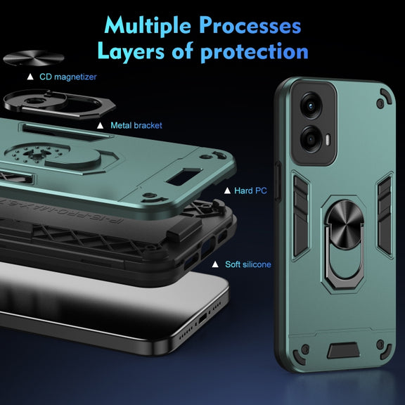 For Motorola Moto G Stylus 5G 2024 Shockproof Metal Ring Holder Phone Case(Green)