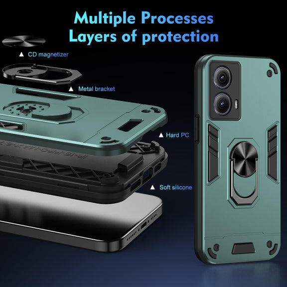 For Motorola Edge 2024 Shockproof Metal Ring Holder Phone Case(Green)