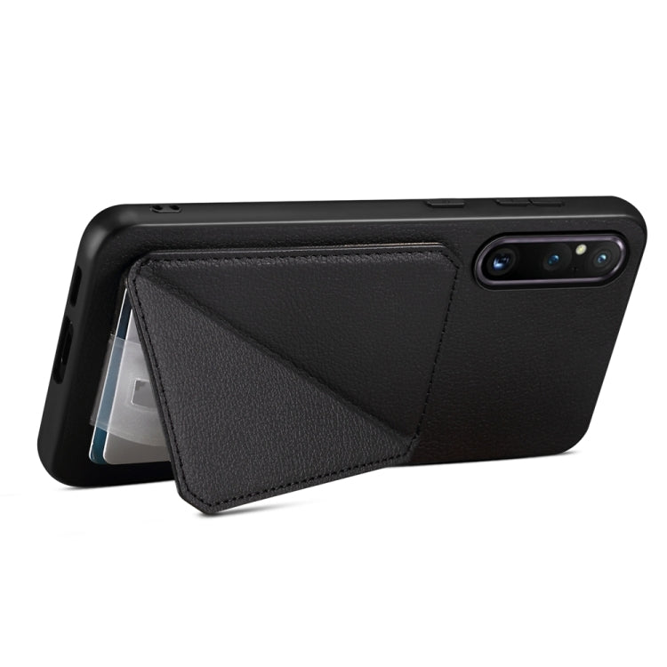 For Sony Xperia 1 V D04 Calf Texture Dual Card Slot Holder Phone Case(Black) - Sony Cases by PMC TechLife | Online Shopping South Africa | PMC TechLife | Buy Now Pay Later Mobicred