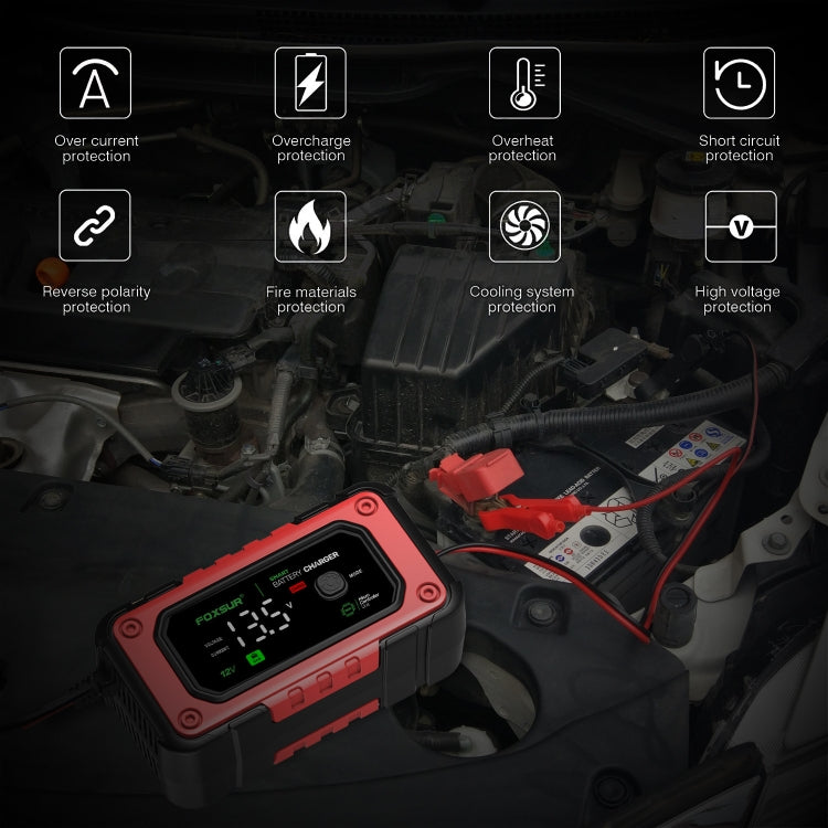 FOXSUR 7A 12V Car / Motorcycle Smart Battery Charger, Plug Type:EU Plug(Red) - Battery Charger by FOXSUR | Online Shopping South Africa | PMC TechLife | Buy Now Pay Later Mobicred