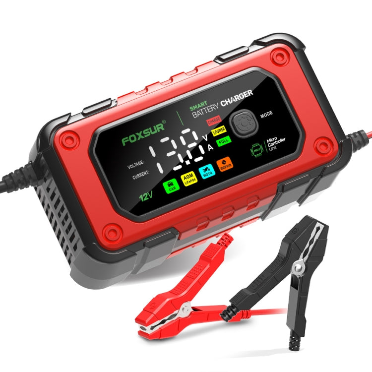 FOXSUR 7A 12V Car / Motorcycle Smart Battery Charger, Plug Type:EU Plug(Red)