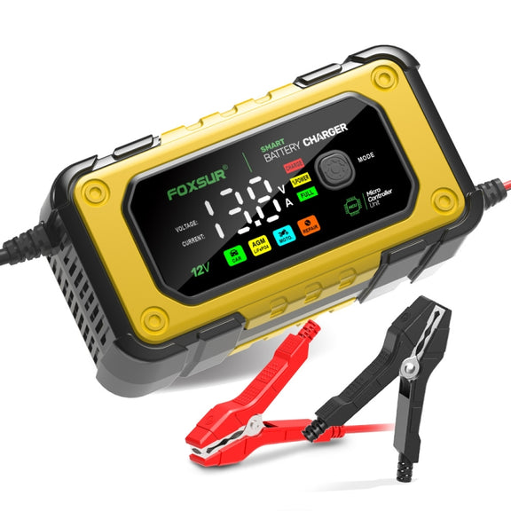 FOXSUR 7A 12V Car / Motorcycle Smart Battery Charger, Plug Type:UK Plug(Yellow)